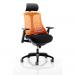 Flex Task Operator Chair Black Frame With Black Fabric Seat Orange Back With Arms With Headrest KC0107