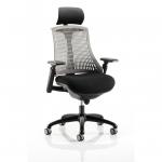 Flex Task Operator Chair Black Frame Black Fabric Seat With Headrest Grey Back KC0109