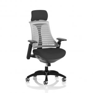 Flex Task Operator Chair Black Frame Black Fabric Seat With Headrest