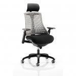 Flex Task Operator Chair Black Frame With Black Fabric Seat Grey Back With Arms With Headrest KC0109