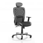 Victor II Executive Chair Black Leather Black Mesh With Arms With Headrest KC0160