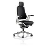 Zure Executive Chair White Shell Black Fabric With Arms And Headrest KC0161