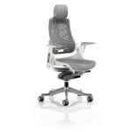 Zure Executive Chair White Shell Elastomer Gel Grey With Arms And Headrest KC0164