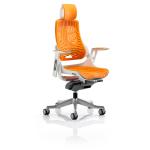Zure Executive Chair White Shell Elastomer Gel Orange With Arms And Headrest KC0165