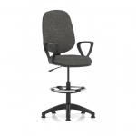 A sleek, modern office chair with a high rise draughtsman kit and loop arms, the Dynamic Draughtsmans Chairs Eclipse Plus I Lever Task Operator Chair in charcoal provides comfort and support for long hours of work. The chair features a bold eclipse-inspired design, making it a striking addition to any workspace.