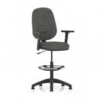 This photo shows a modern and versatile Dynamic Draughtsmans Chair, the Eclipse Plus I Lever Task Operator Chair. It is equipped with a high rise draughtsman kit and height adjustable arms, and comes in a sleek charcoal color. Perfect for those in need of a functional and stylish office chair.