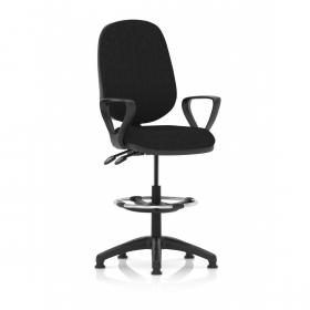 Eclipse Plus II Lever Task Operator Chair With High Rise Draughtsman Kit With Loop Arms Black KC0254