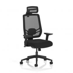Ergo Twist Mesh Back Ergonomic Task Operator Office Chair With Height Adjustable Arms With Headrest Black Fabric Seat KC0298