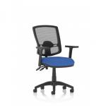 The photograph showcases a modern and sleek Dynamic Mesh Back Chair, specifically the Eclipse Plus II Lever Task Operator Chair Deluxe Mesh Back. The blue color and height adjustable arms add to its stylish and functional design.