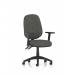 The Dynamic General Desk Chairs Luna II Lever Task Operator Chair features height adjustable arms and a sleek charcoal color. The chair is designed with ergonomics in mind and provides comfortable and efficient support for all-day use.