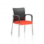 In the photo, a dynamic visitor at the Academy can be seen with arms resting comfortably on a nylon back. The bespoke colour seat in tabasco orange adds a vibrant pop to the scene. This practical and stylish chair is perfect for any office or conference room.