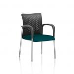 In this image, we see a visitor at the Dynamic Visitors Academy sitting on a teal Maringa nylon back chair. The visitor has their arms resting on the armrests of the bespoke seat, adding a touch of comfort and style to the vibrant atmosphere.