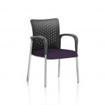 In the photo, a visitor at Dynamic Visitors Academy sits in a comfortable, bespoke nylon back chair. The vibrant tansy purple color adds a pop of personality to the room.