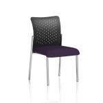 In this photo, we see a visitor at the Dynamic Visitors Academy sitting in a purple Tansy nylon back chair with a bespoke colour seat. The visitor has no arms and appears comfortable in the KCUP0016 model. The chairs ergonomic design supports the visitors posture and allows for easy maneuvering.