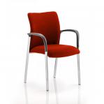 A photo of a dynamic visitor at the Visitors Academy is shown. This visitor is sitting in a bespoke coloured chair with Tabasco orange back and seat. They are holding onto the arms of the chair firmly.