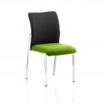 In this image, we see a dynamic visitor at the Academy. They have no arms, and are sitting on a bespoke black fabric back with a myrrh green seat. The overall look is sleek and modern, with a touch of elegance.