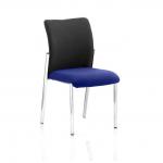 A black fabric backed bespoke colour seat with a blue Stevia themed design, surrounded by dynamic visitors at the Dynamic Visitors Academy. One particular visitor, without arms, engages with the interactive exhibits.