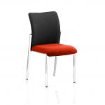 In the photo, a dynamic visitor is seen at the Visitors Academy, sitting on a bespoke black fabric back seat. They have no arms, and the seat is a vibrant tabasco orange colour. The overall aesthetic is sleek and modern, with a focus on functionality and accessibility.