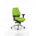 The picture features a chiro plus bespoke colour back and seat in myrrh green, with dynamic posture seating. The design is sleek and modern, offering personalized comfort and support for all-day use.