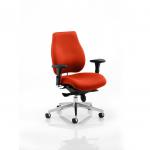 In the photo, a vibrant tabasco orange seat is seamlessly melded with a sleek, black ergonomic backrest, creating a dynamic posture seating experience. The Chiro Plus Bespoke Colour KCUP0148 exudes a modern and professional vibe, perfect for any workspace.