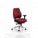 The picture shows a sleek and modern dynamic posture seating called Chiro Plus. It features a bespoke colour back and seat in a vibrant ginseng and chilli tone. Perfect for adding a pop of color and style to any office or workspace.
