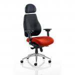 The photo showcases a vibrant and eye-catching dynamic posture seating in a custom tabasco orange color. The Chiro Plus Ultimate Bespoke seat provides comfort and support, perfect for long hours of sitting.