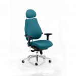 This image features a sleek and modern dynamic posture seating in a unique maringa teal color. The bespoke back and seat design of the Chiro Plus Ultimate provides ultimate comfort and support for long hours of sitting.