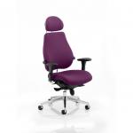 This photo showcases the dynamic posture seating Chiro Plus Ultimate, featuring a beautifully bespoke tansy purple back and seat. The ergonomic design and bold color make this chair a standout in any office or workspace.