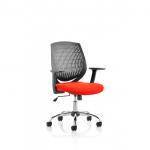 The stylish Dynamic Mesh Back Chairs Dura With Arms feature a sleek black back and a bespoke colour seat in a vibrant tabasco orange shade. Perfect for adding a pop of color to any office space or conference room.