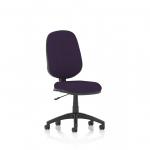 The photo shows a sleek and modern desk chair, the Dynamic General Desk Chairs Eclipse Plus I Lever Task Operator Chair. It features a tansy purple back and seat, providing a pop of color to any workspace. This customizable chair is perfect for any professional setting.