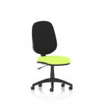 In this photo, we see the sleek and modern design of the Dynamic General Desk Chairs Eclipse Plus I Lever Task Operator Chair. The chair features a bespoke colour seat in myrrh green, adding a pop of color to any office space. The ergonomic design and adjustable features make it a practical choice for any task.