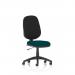 The photograph captures a sleek, modern desk chair featuring a unique Eclipse Plus I Lever design. The dynamic form and comfortable seat in a bespoke Maringa Teal hue create a stylish and functional addition to any workspace.