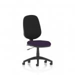 The picture shows an elegant and stylish Dynamic General Desk Chair in the Eclipse Plus design. The chair features a Lever Task Operator with a Bespoke Colour Seat in Tansy Purple. The combination of the sleek black frame and vibrant purple seat creates a visually appealing and comfortable work chair.