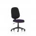 The picture shows an elegant and stylish Dynamic General Desk Chair in the Eclipse Plus design. The chair features a Lever Task Operator with a Bespoke Colour Seat in Tansy Purple. The combination of the sleek black frame and vibrant purple seat creates a visually appealing and comfortable work chair.