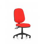 A vibrant and modern office scene with a sleek and ergonomic Dynamic General Desk Chair in Eclipse Plus II design. The bespoke color back and seat add a touch of personality, while the Bergamot Cherry accents bring a pop of color. Perfect for any workspace.