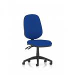 The image shows a sleek and modern desk chair, with a dynamic design and ergonomic features. The chair has a lever for adjustable height and the back and seat are in a unique bespoke colour of Stevia Blue. Perfect for an office or study space.