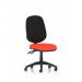 This picture features a sleek and modern Dynamic General Desk Chair in Tabasco Orange. It has a lever for easy adjustment and a bespoke color seat, perfect for any office space.