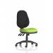 In the photo, there is a sleek and modern Eclipse Plus XL Lever Task Operator Chair. The Bespoke Colour Seat in a vibrant Myrrh Green adds a pop of color to the overall dynamic and functional design. Perfect for any workspace or office setting.