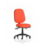 This photo shows a group of sleek and modern Dynamic General Desk Chairs Eclipse Plus III Lever Task Operator Chairs in a bold Tabasco Orange color. The chairs have a curved backrest and adjustable seat, offering comfort and support for any workspace.