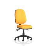 The photograph captures the sleek design of the Dynamic General Desk Chairs Eclipse Plus III, with its lever task operator chair and customized back and seat in a vibrant Senna Yellow. The chair exudes functionality and style, perfect for any modern office setting.