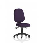 This photo features a set of dynamic general desk chairs, the Eclipse Plus III Lever Task Operator Chair. The back and seat have been customized with a striking tansy purple color, giving them a unique and modern appearance. These chairs are designed for maximum comfort and efficiency in any workspace setting.