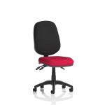 The photo captures the sleek and modern design of the Dynamic General Desk Chairs Eclipse Plus III Lever Task Operator Chair. The bespoke color seat in Bergamot Cherry adds a pop of color and personality, making it a versatile addition to any office space.