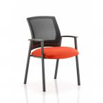 A modern and stylish visitor chair with a sleek mesh back and a custom tabasco orange seat. Its dynamic design is perfect for any office or waiting room. The vibrant color adds a pop of personality to any space.
