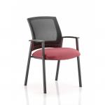 The photograph features a stylish and modern Dynamic Visitors Metro Visitor Chair with a mesh back and a bespoke colored seat in ginseng and chilli tones. Its sleek design and sturdy build make it a perfect addition to any office or conference space.