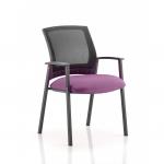 The photograph shows a sleek and modern Dynamic Visitors Metro Visitor Chair with a mesh back. The seat is a beautiful bespoke tansy purple color, adding a pop of color to any office or waiting area.