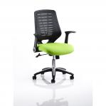 Relay Task Operator Chair Bespoke Colour Black Back Myrrh Green With Folding Arms KCUP0506