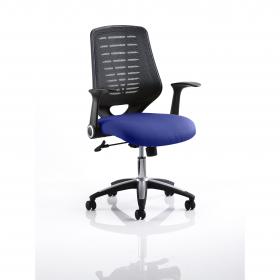 Relay Task Operator Chair Bespoke Colour Black Back Stevia Blue With Folding Arms KCUP0507