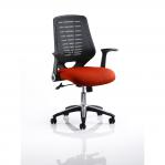 Relay Task Operator Chair Bespoke Colour Black Back Tabasco Orange With Folding Arms KCUP0508