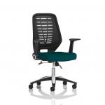 Relay Task Operator Chair Black Back With Folding Arms Bespoke Colour Maringa Teal KCUP0511
