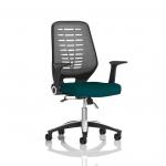 Relay Task Operator Chair Silver Back With Folding Arms Bespoke Colour Maringa Teal KCUP0519